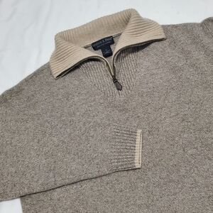 Grayson & Dunn Cashmere Zip Neck Sweater Marled Tan Mens XL